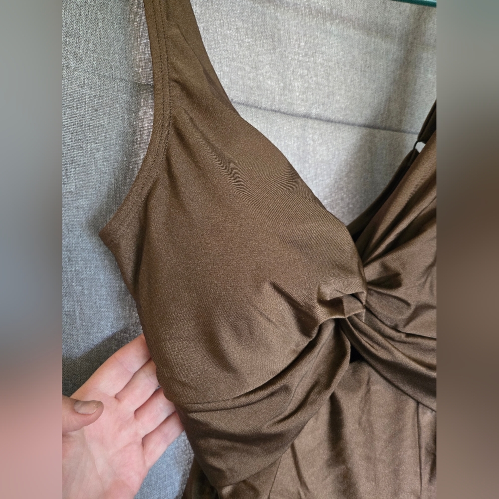 DKNY One Piece Womens Small Brown Twisted Knot Ruched‎ Swimsuit Beachwear - Picture 8 of 10